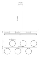 Hanglamp Drumz gepoedercoat staal zwart, 6 kappen Ø 20 cm, 100 x 46 cm, eettafel en keukeneiland