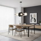 Hanglamp gepoedercoat staal minimalistisch zwart met witte kappen, 6 lichtpunten, 100 x 23 cm, eettafel en keukeneiland