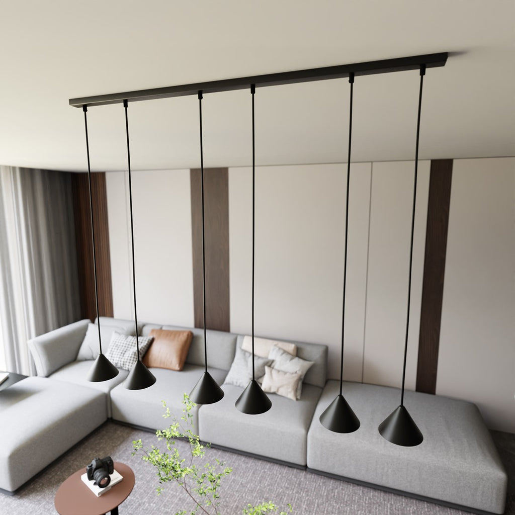 Hanglamp gepoedercoat staal Elit minimalistisch zwart, 6 lichtpunten, 116 cm breed, voor eettafel