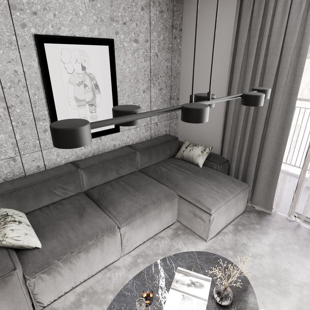 Hanglamp gepoedercoat staal Megara modern zwart 80 x 19 x 140 cm, 6 fittingen, voor eetkamer en woonkamer