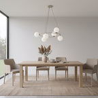 Hanglamp gepoedercoat staal en glas Azura, beige met witte glazen kappen, 6 lichtpunten, Ø 75 cm, glamour