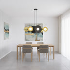 Hanglamp gepoedercoat staal Volume zwart met goud, 6 lichtpunten G9, 100 cm breed, voor boven eettafel