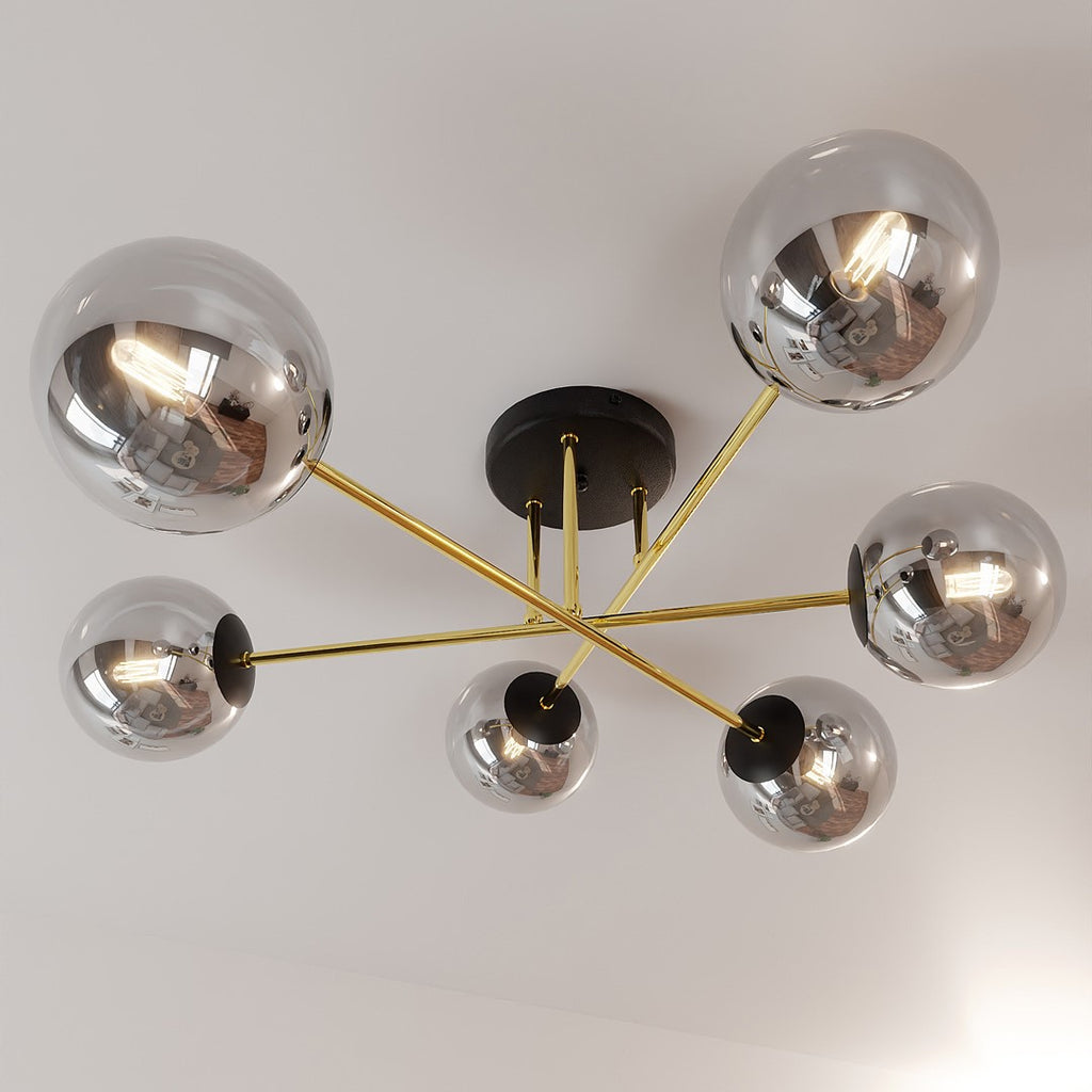 Plafondlamp gepoedercoat staal en glas Magnum glamour, grafiet en goud, 55 x 23 cm, voor eettafel of hal