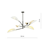Plafondlamp 6 lichts gepoedercoat staal Lotus, zwart met wit en goud – 102 x 51 cm, woonkamer en slaapkamer