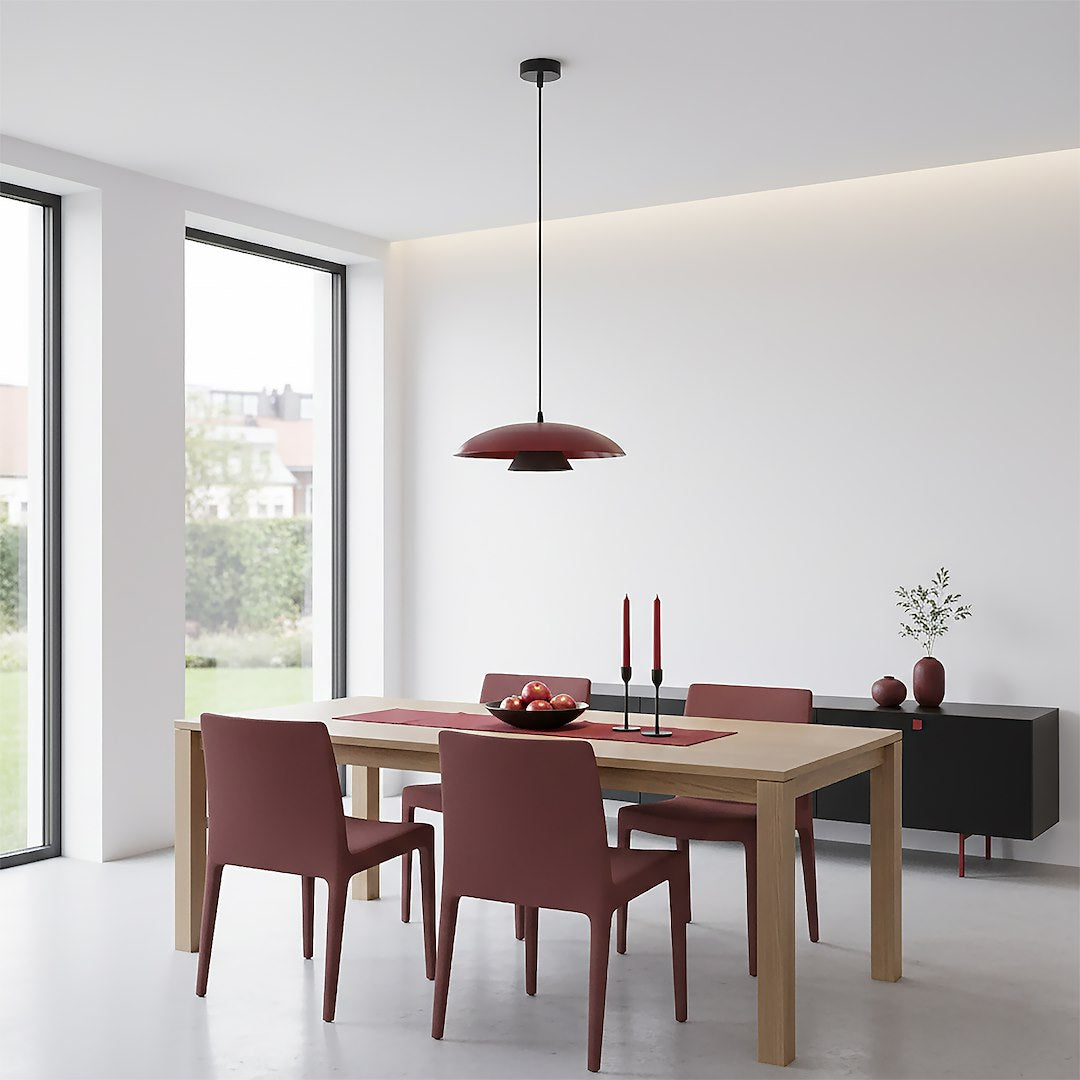 Hanglamp gepoedercoat staal Babel Scandinavisch, bordeauxrood met zwart, Ø 30 cm, eettafel en keukeneiland