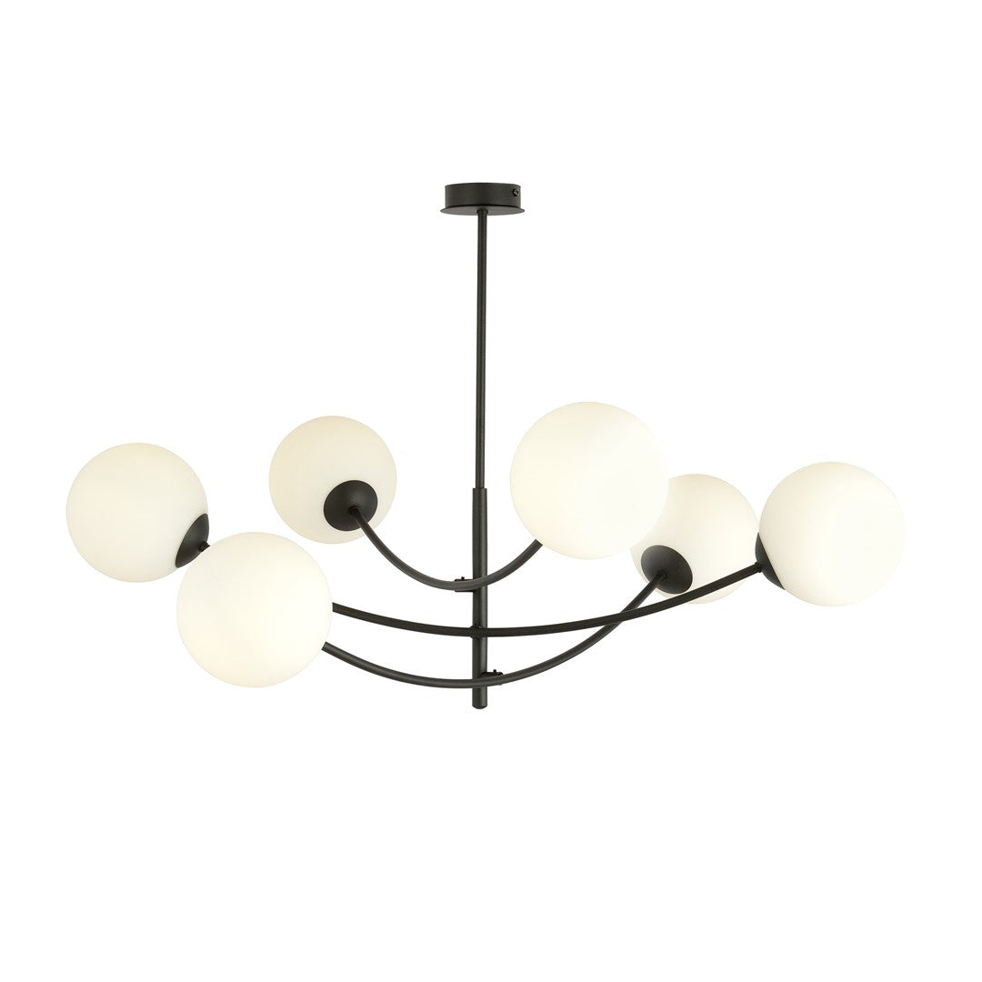 Plafondlamp gepoedercoat staal en glas Hunter 6 lichtpunten, modern, zwart met wit glas – 89 x 63 cm