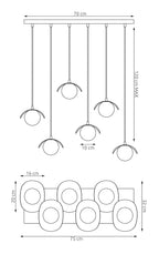 Hanglamp Ritual 6 lichts gepoedercoat staal, modern, wit – 75 x 32 cm, hoogte 120 cm, G9, eettafel