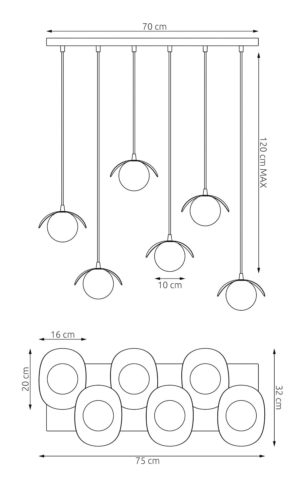 Hanglamp Ritual 6 lichts gepoedercoat staal, modern, wit – 75 x 32 cm, hoogte 120 cm, G9, eettafel