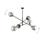 Hanglamp gepoedercoat staal en glas Linear zwart met grafiet kappen, 6 lichts, 102 x 51 cm, eettafel