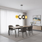 Hanglamp lineair gepoedercoat staal Volume 6 mat zwart met witte en gele accenten, 6 x G9, 100 cm, eettafel