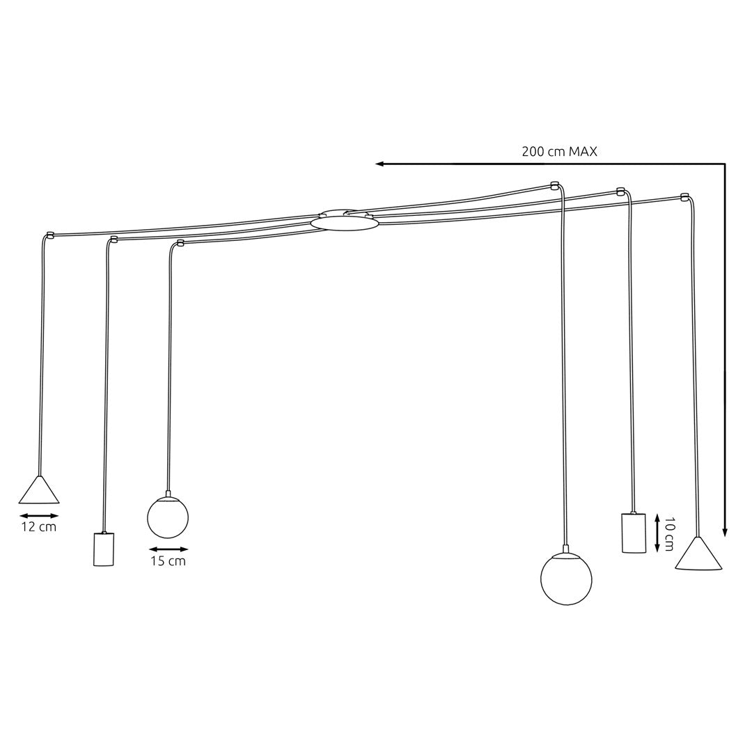 Hanglamp spider gepoedercoat staal modern goud en zwart, Fuji 6 lichts, verstelbare hoogte