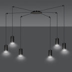 Hanglamp gepoedercoat staal Traker zwart, 6 lichts met GU10-fittingen, verstelbare hoogte, modern