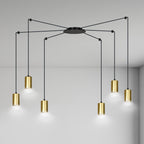 Hanglamp gepoedercoat staal modern Traker zwart met goud, 6 fittingen, verstelbare hoogte