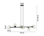 Hanglamp Rossi staal en glas, modern, zwart met transparante kappen, 110 x 100 cm, 6 lichtpunten, eettafel en zithoek