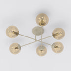 Plafondlamp gepoedercoat staal en glas Roma 6 modern, beige met amber glazen kappen, 6 lichtpunten E14 voor woonkamer