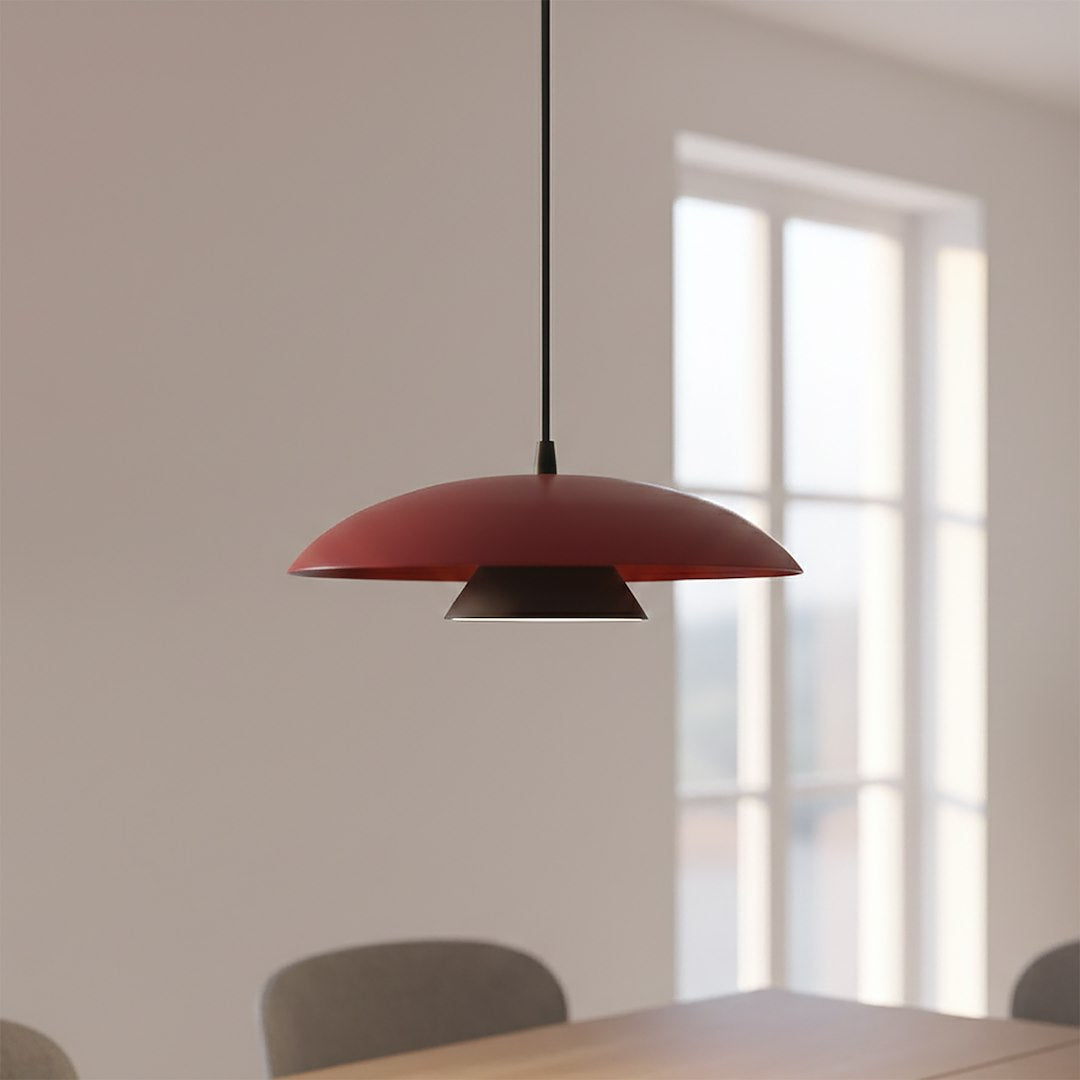 Hanglamp gepoedercoat staal Babel Scandinavisch, bordeauxrood met zwart, Ø 30 cm, eettafel en keukeneiland