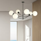 Plafondlamp gepoedercoat staal en glas Hunter 6 lichtpunten, modern, zwart met wit glas – 89 x 63 cm
