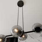 Hanglamp staal en glas Rossi zwart met grafiet glazen kappen 110 cm, 6 lichts, voor eettafel en woonkamer