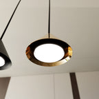 Hanglamp gepoedercoat staal minimalistisch Elit zwart en goud, 6 lichtpunten, 116 cm breed, eettafel