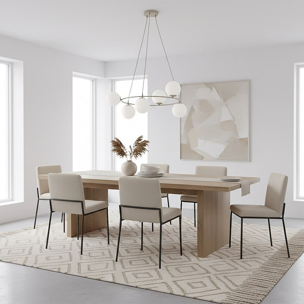 Hanglamp gepoedercoat staal en glas Azura, beige met witte glazen kappen, 6 lichtpunten, Ø 75 cm, glamour