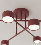 Plafondlamp gepoedercoat staal Halo modern bordeaux 60 x 60 cm, 6 lichtpunten voor woonkamer, slaapkamer en eetruimte