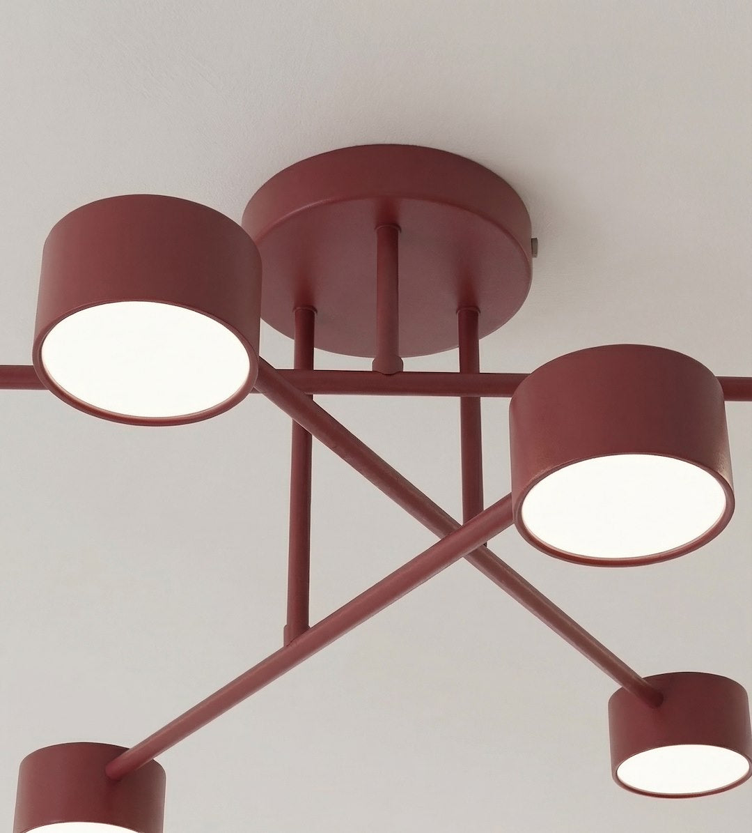 Plafondlamp gepoedercoat staal Halo modern bordeaux 60 x 60 cm, 6 lichtpunten voor woonkamer, slaapkamer en eetruimte