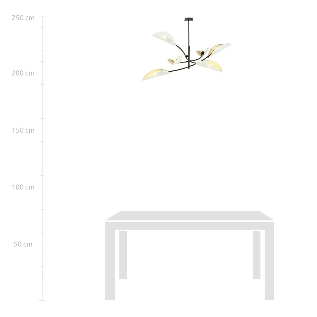 Plafondlamp 6 lichts gepoedercoat staal Lotus, zwart met wit en goud – 102 x 51 cm, woonkamer en slaapkamer