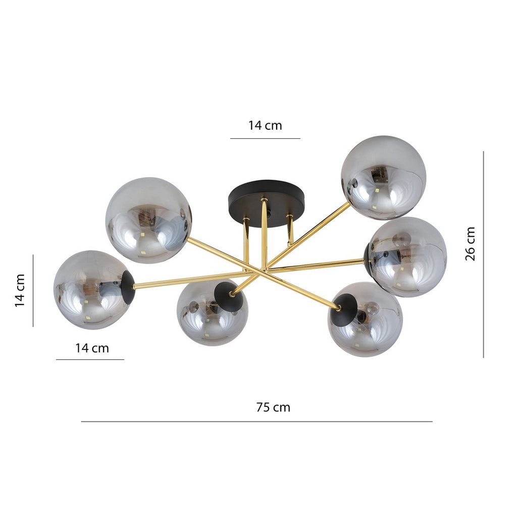 Plafondlamp gepoedercoat staal en glas Magnum glamour, grafiet en goud, 55 x 23 cm, voor eettafel of hal