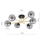 Plafondlamp gepoedercoat staal en glas Magnum glamour, grafiet en goud, 55 x 23 cm, voor eettafel of hal