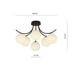 Plafondlamp Boston gepoedercoat staal en glas, zwart met witte kappen, 6 lichts, 70 x 37 cm