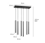 Hanglamp staal minimalistisch Selter 6 zwart, 6 lichtpunten G9 – 59 x 120 cm, woonkamer en eetkamer