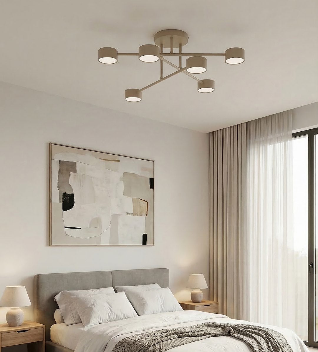 Plafondlamp gepoedercoat staal modern Halo beige, 6 lichtpunten, 60 cm – woonkamer, slaapkamer of eetkamer