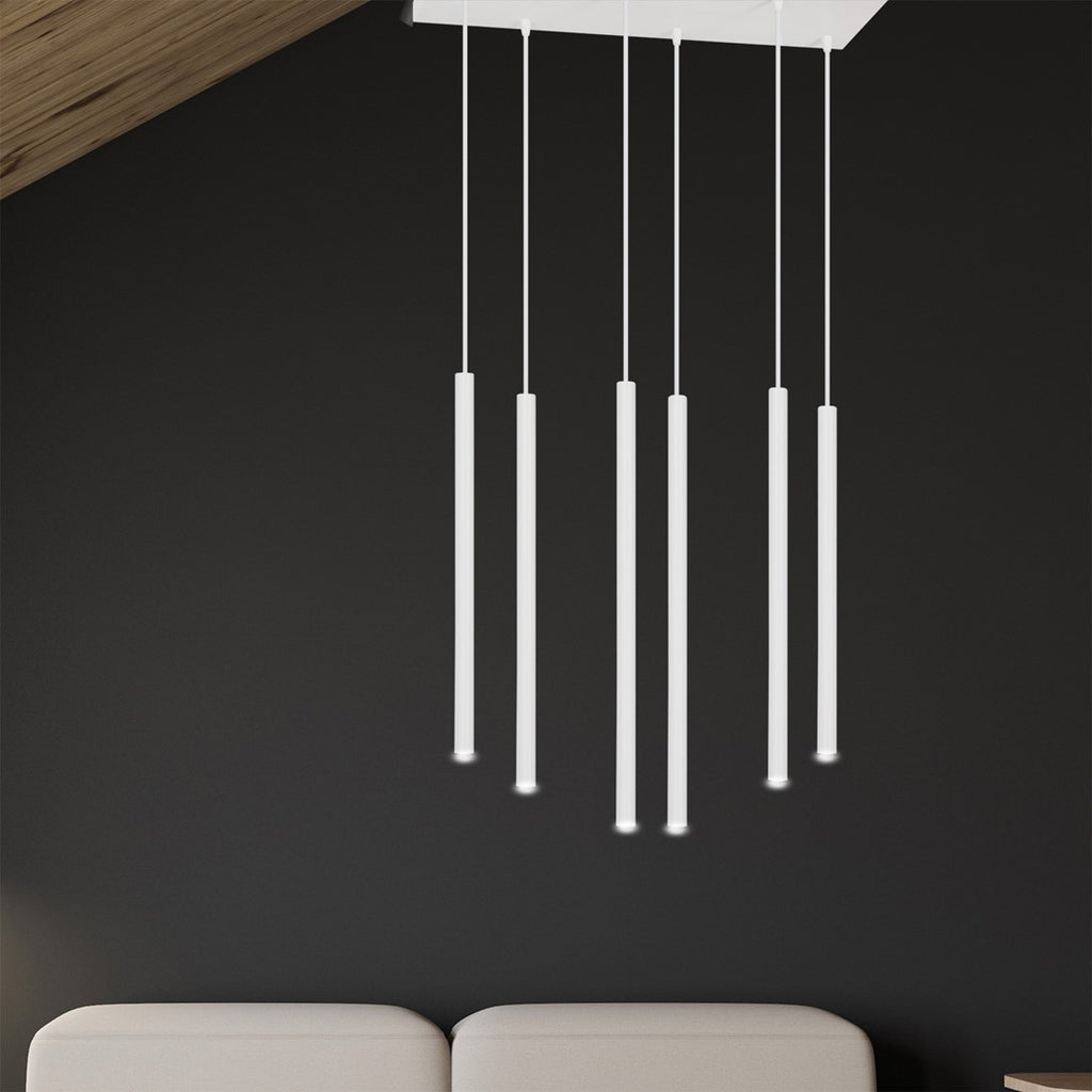 Hanglamp 6 lichts gepoedercoat staal minimalistisch wit 59 x 22 x 120 cm, G9 led, verstelbare hoogte