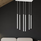 Hanglamp 6 lichts gepoedercoat staal minimalistisch wit 59 x 22 x 120 cm, G9 led, verstelbare hoogte
