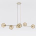 Hanglamp gepoedercoat staal en glas Magnus, beige met amber glas, breedte 110 cm, 6 fittingen E14