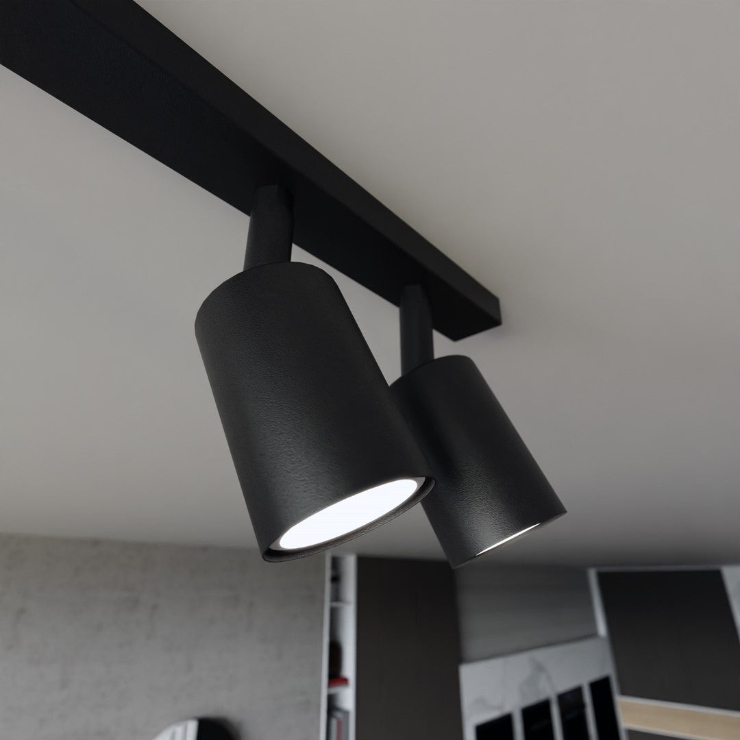 Plafondlamp staal Flash minimalistisch zwart 116 cm, 6 spots met GU10-fitting voor woonkamer of keuken