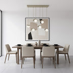 Hanglamp gepoedercoat staal en glas Ritual, beige met witte glazen bollen, 6 lampen, 75 cm breed