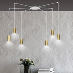 Hanglamp gepoedercoat staal Traker 6 lichts, wit met goud, modern, 6 GU10-fittingen, verstelbare hoogte