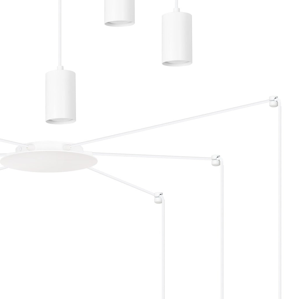 Hanglamp Traker gepoedercoat staal modern wit met 6 GU10-fittingen, 300 x 300 cm, hoogte verstelbaar