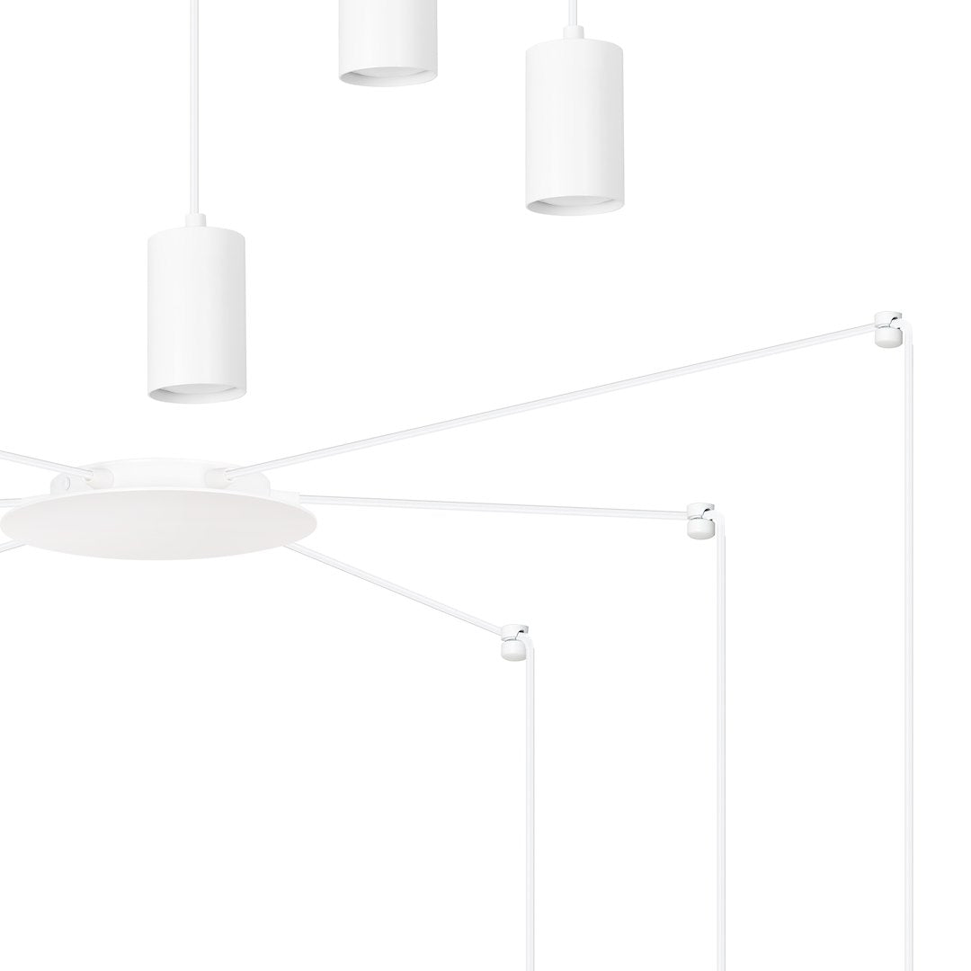 Hanglamp Traker gepoedercoat staal modern wit met 6 GU10-fittingen, 300 x 300 cm, hoogte verstelbaar