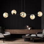 Hanglamp gepoedercoat staal en glas Rossi, zwart met amber glas, 6 lichts, 110 x 100 cm, woonkamer en eetkamer
