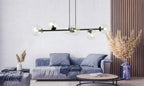 Hanglamp Rossi staal en glas, modern, zwart met transparante kappen, 110 x 100 cm, 6 lichtpunten, eettafel en zithoek