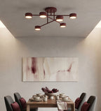 Plafondlamp gepoedercoat staal Halo modern bordeaux 60 x 60 cm, 6 lichtpunten voor woonkamer, slaapkamer en eetruimte