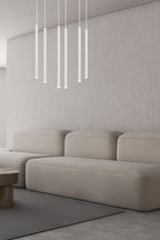Hanglamp 6 lichts gepoedercoat staal minimalistisch wit 59 x 22 x 120 cm, G9 led, verstelbare hoogte