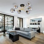Plafondlamp gepoedercoat staal en glas Magnum glamour, grafiet en goud, 55 x 23 cm, voor eettafel of hal