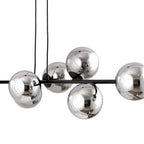 Hanglamp staal en glas Rossi zwart met grafiet glazen kappen 110 cm, 6 lichts, voor eettafel en woonkamer