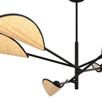 Plafondlamp gepoedercoat staal en rotan Vene, zwart met bruine kappen, 6 lichtpunten – 102 x 51 cm, woonkamer en slaapkamer
