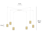 Hanglamp gepoedercoat staal Traker 6 lichts, wit met goud, modern, 6 GU10-fittingen, verstelbare hoogte