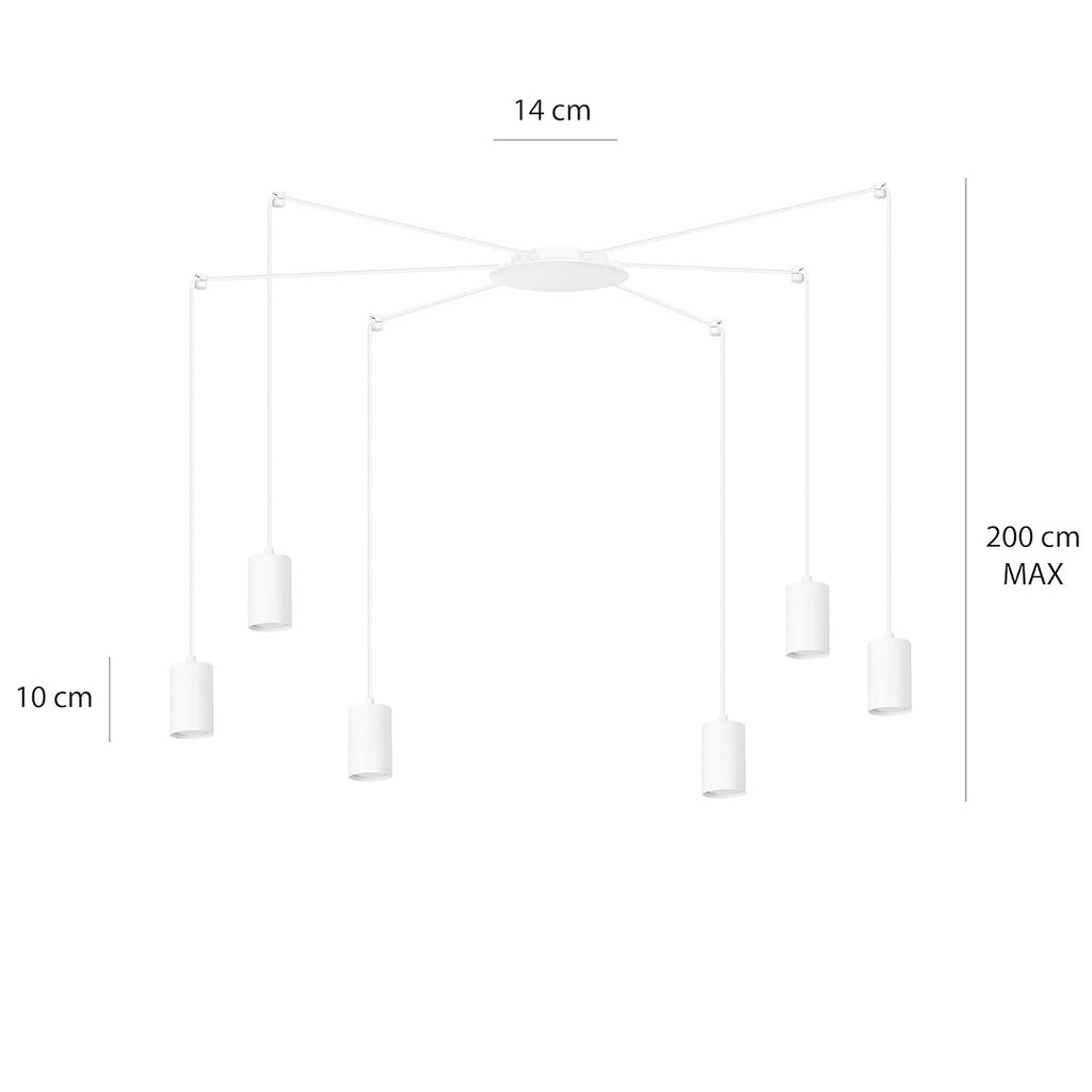 Hanglamp Traker gepoedercoat staal modern wit met 6 GU10-fittingen, 300 x 300 cm, hoogte verstelbaar