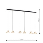Hanglamp gepoedercoat staal minimalistisch Elit zwart en goud, 6 lichtpunten, 116 cm breed, eettafel